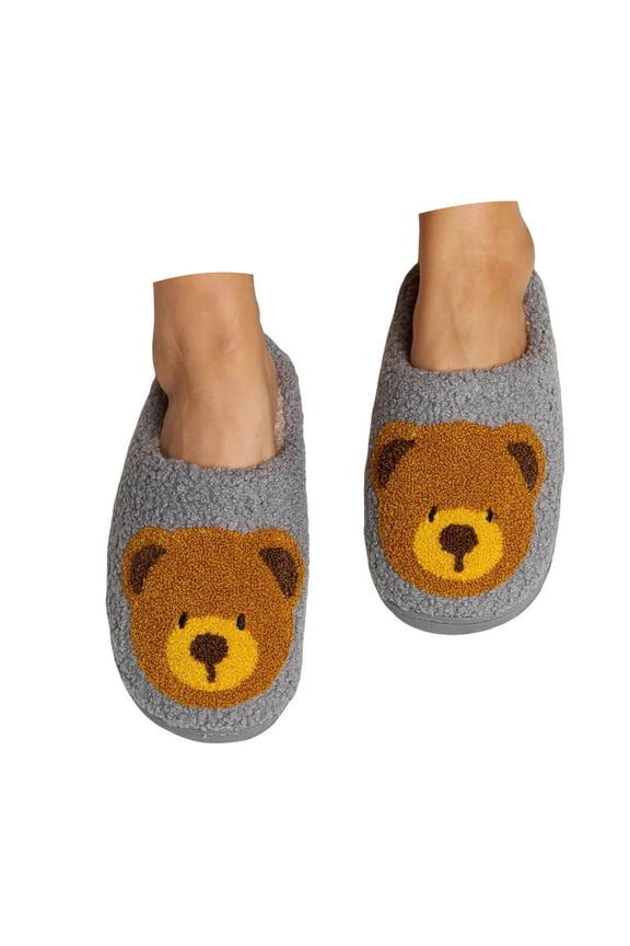 Women's House Slippers Cute Bear Fuzzy Fluffy Warm Soft Plush Memory Foam Winter Shoes