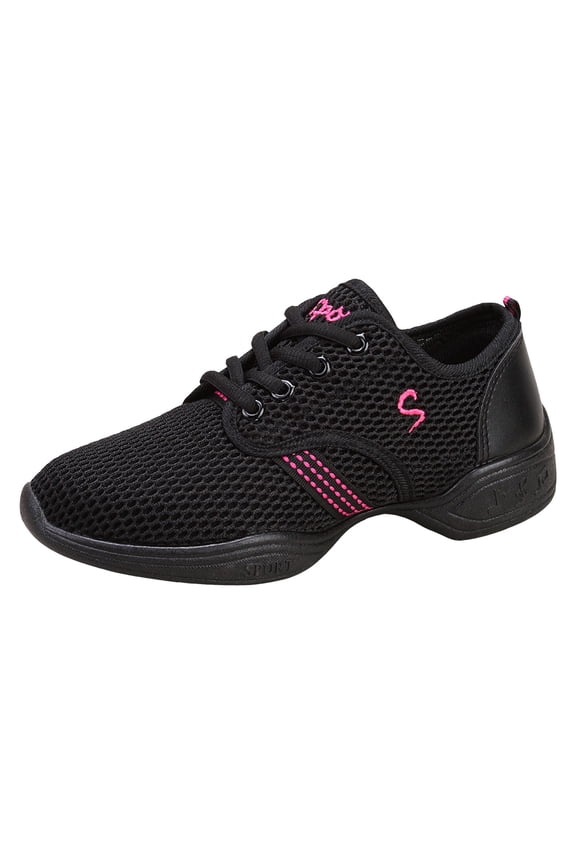 Women's Jazz Dance Sneakers with Split Sole Lace up Breathable Mesh Platform Walking Shoes