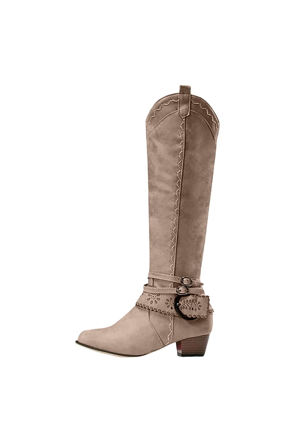 Women's Knee High Boots Boho Vintage Lace Metal Buckle Western Cowboy Cowgirl Winter Fall Long Boots