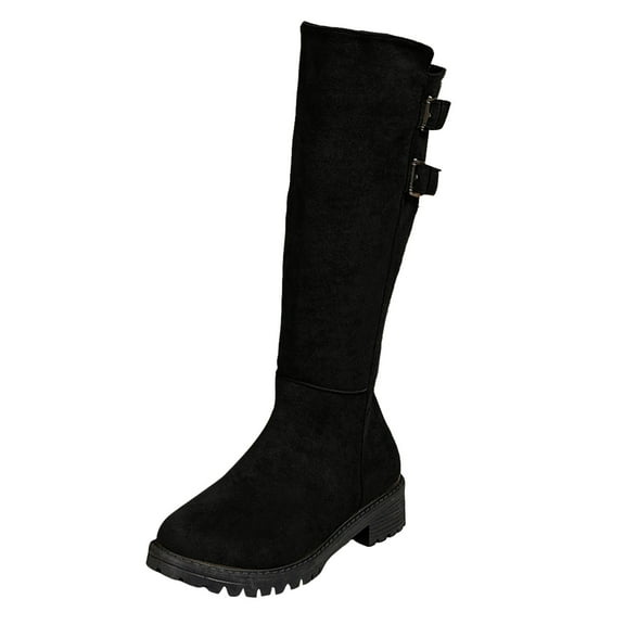 YLYL Women's Knee High Boots Chunky Block Heel Wide Calf Zip up Fall Tall Riding Boots with Buckle