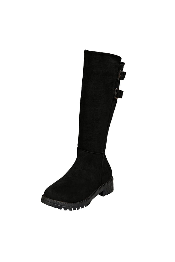 Women's Knee High Boots Chunky Block Heel Wide Calf Zip up Fall Tall Riding Boots with Buckle