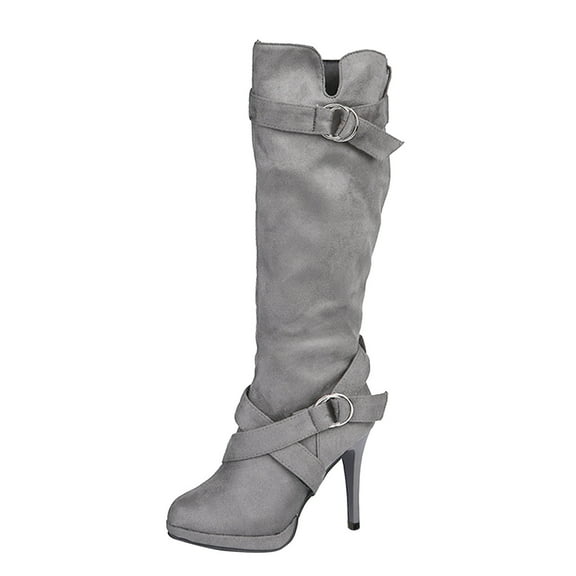 YLYL Women's Knee High Boots Fashion Block Heel Warm Winter Boots with Side Zippers