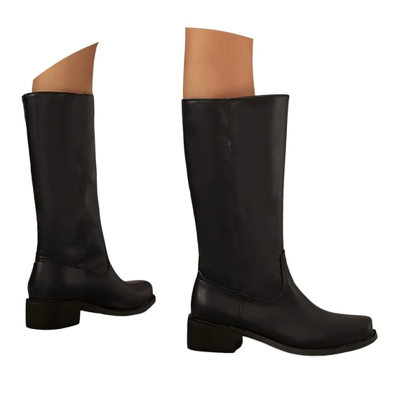 YLYL Women's Knee High Boots Wide Calf Square Toe Chunky Block Heel Pull on Riding Tall Boots