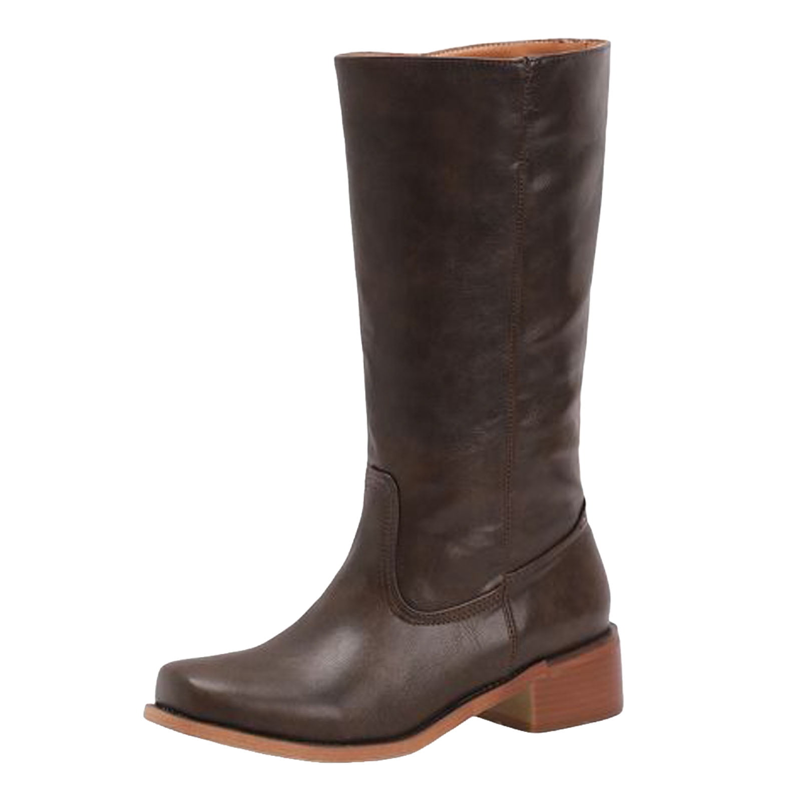 YLYL Women's Knee High Boots Wide Calf Square Toe Chunky Block Heel ...