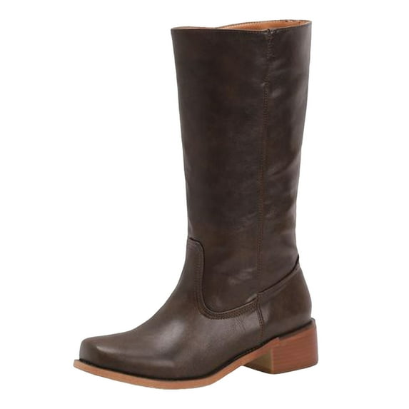 YLYL Women's Knee High Boots Wide Calf Square Toe Chunky Block Heel Pull on Riding Tall Boots