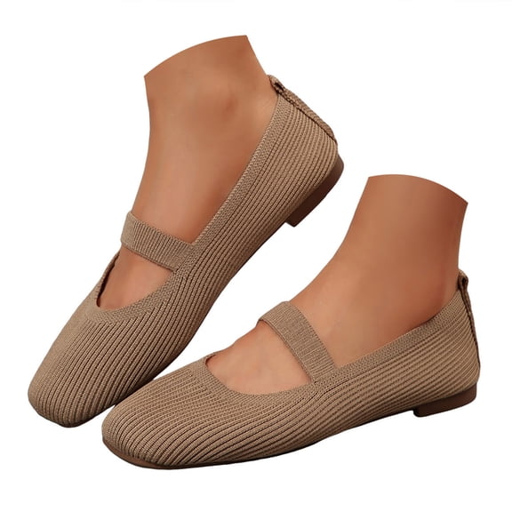 YLYL Women's Knit Ballet Flats with Elastic Strap Square Toe Comfortable Lightweight Casual Work Dress Mary Jane Shoes