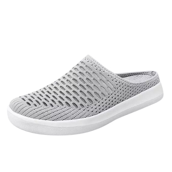 YLYL Women's Knit Flat Mules Backless Breathable Mesh Lightweight Closed Round Toe Backless Slip on Shoes