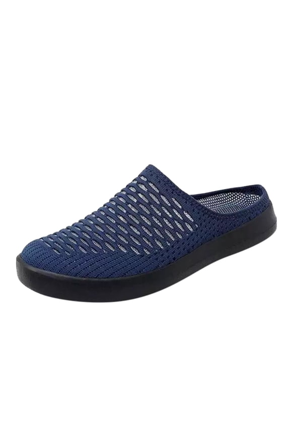 Women's Knit Flat Mules Backless Breathable Mesh Lightweight Closed Round Toe Backless Slip on Shoes