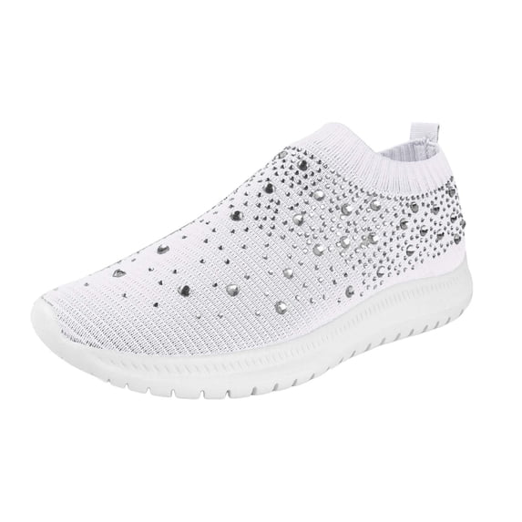 YLYL Women's Knit Sock Sneakers Rhinestone Glitter Arch Support Slip on Lightweight Casual Nurse Shoes