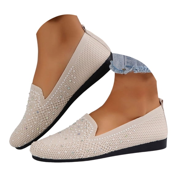 YLYL Women's Knitted Flat Shoes Round Toe Lightweight Comfortable Casual Breathable Mesh Slip on Loafers