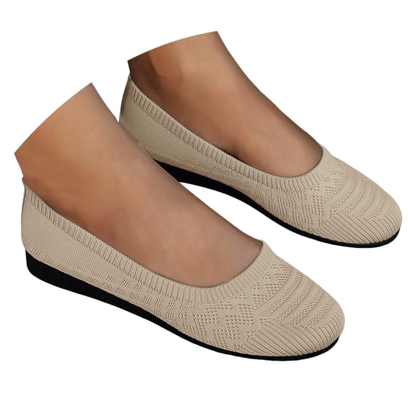 YLYL Women's Knitted Mesh Ballet Flats Round Toe Slip on Soft Comfortable Casual Dressy Walking Work Shoes