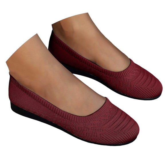 YLYL Women's Knitted Mesh Ballet Flats Round Toe Slip on Soft Comfortable Casual Dressy Walking Work Shoes