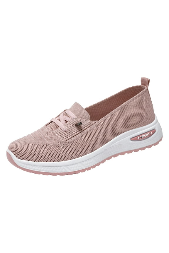 Women's Knitted Sneakers Slip on Lightweight Breathable Mesh Low Top Wide Width Non-Slip Tennis Walking Shoes