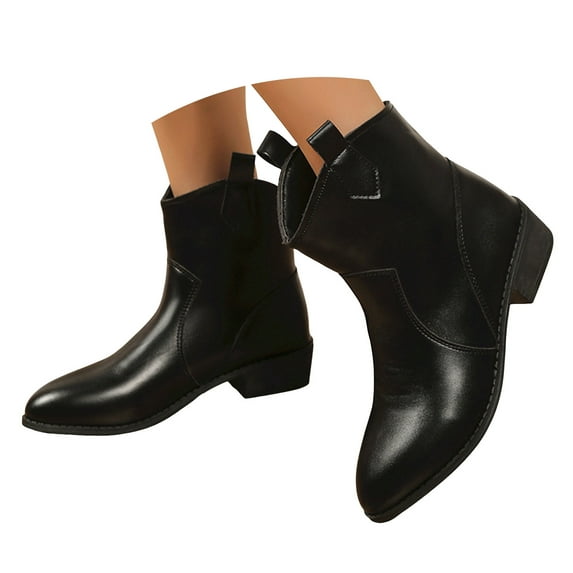 YLYL Women's Leather Ankle Boots Pointed Toe Slip on Fashion Western Short Boots
