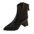 thumbnail image 1 of YLYL Women's Leather Ankle Boots Zipper Pointed Toe Mid Block Heel Casual Short Boots, 1 of 5