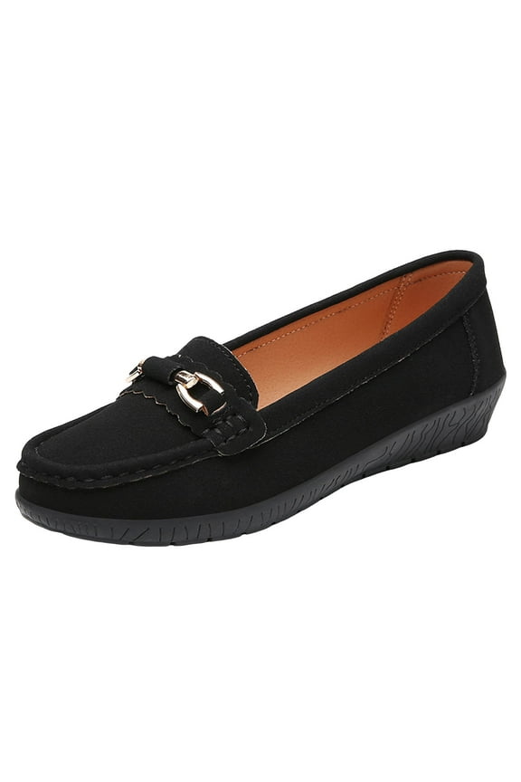 Women's Leather Buckle Loafers Dress Shoes Casual Flats Low Heel Slip on Driving Penny Loafers