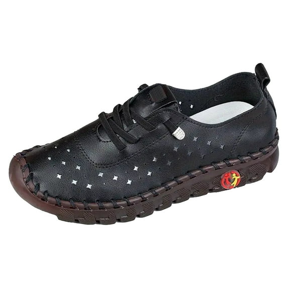 YLYL Women's Leather Flat Shoes Soft Bottom Breathable Round Head Non-Slip Mom Nurse Loafers