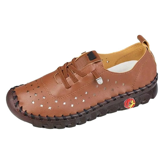 YLYL Women's Leather Flat Shoes Soft Bottom Breathable Round Head Non-Slip Mom Nurse Loafers