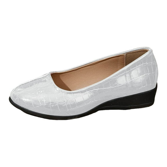 YLYL Women's Leather Loafer Closed Toe Mid Wedges Heels with Arch Support Comfortable Dress Casual Ballet Shoes