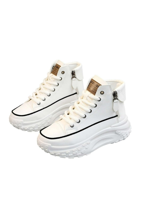 Women's Leather Platform Sneakers Lace-Up Non-Slip High-Top Comfortable Casual Outdoor Walking Sneakers