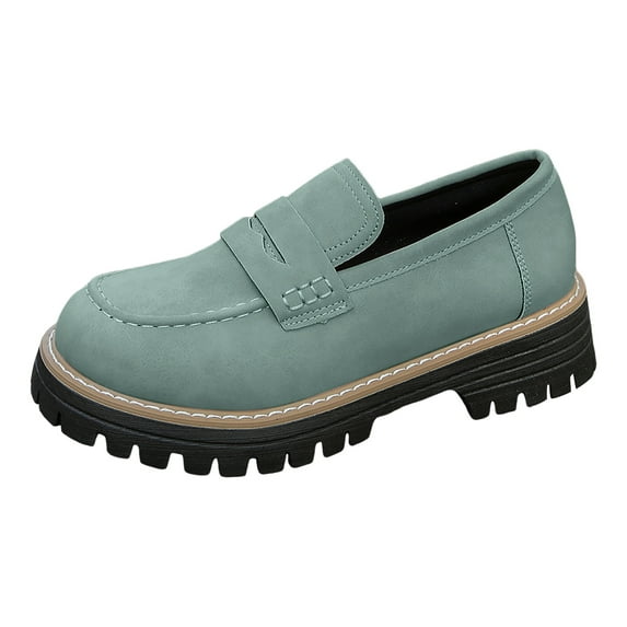 YLYL Women's Loafers Round Toe Chunky Heel Lug Sole Slip on Fashion Casual Work Dress Shoes