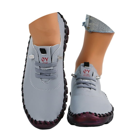 YLYL Women's Leather Flat Shoes Non-Slip Soft Bottom Breathable Round Toe Mom Loafers