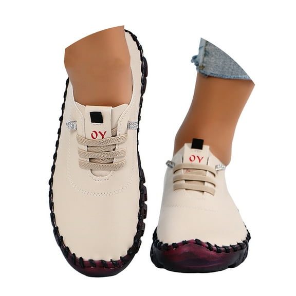 YLYL Women's Leather Flat Shoes Non-Slip Soft Bottom Breathable Round Toe Mom Loafers