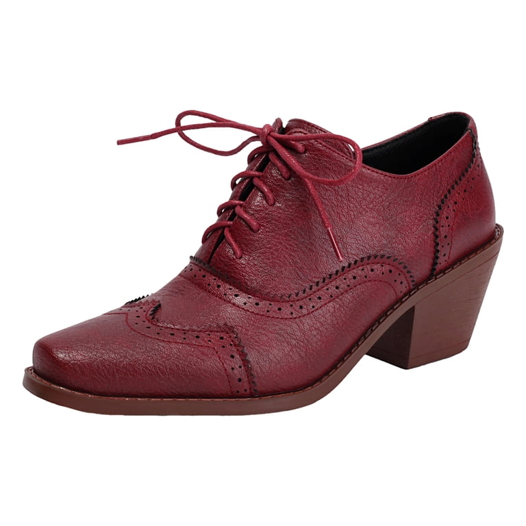 Ylyl Women's Men's Shoes Chunky High Heel Lace up Vintage Fashion Casual Business Dress Shoes, Adult Unisex, Size: 10.5, Red