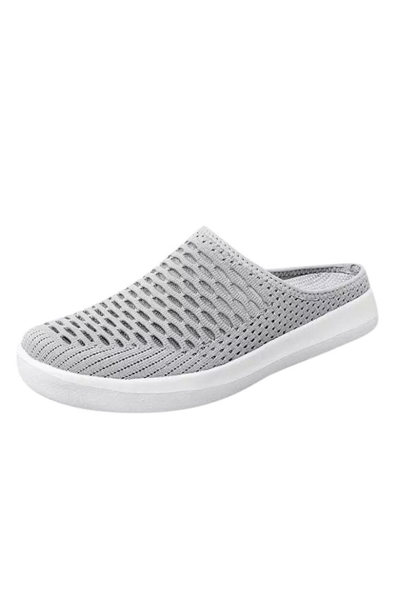 Women's Mesh Knit Flat Mule Breathable Lightweight Round Toe Backless Slip on Walking Shoes for Vacation Work