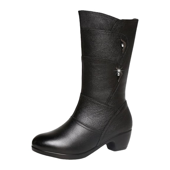 YLYL Women's Mid Calf Boots Chunky Heel Round Toe Side Zipper Casual Dressy Fall Winter Booties