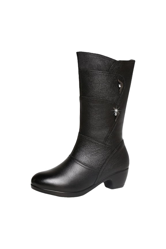 Women's Mid Calf Boots Chunky Heel Round Toe Side Zipper Casual Dressy Fall Winter Booties