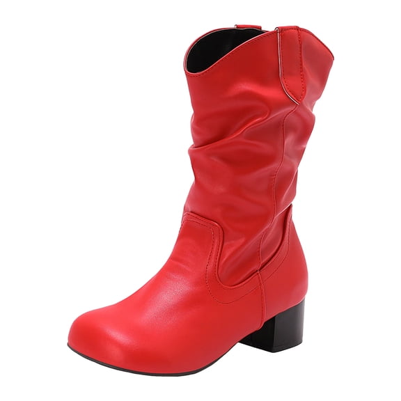YLYL Women's Mid Calf Boots Chunky Mid Heel Round Toe Pull on Fall Winter Fashion Western Boots