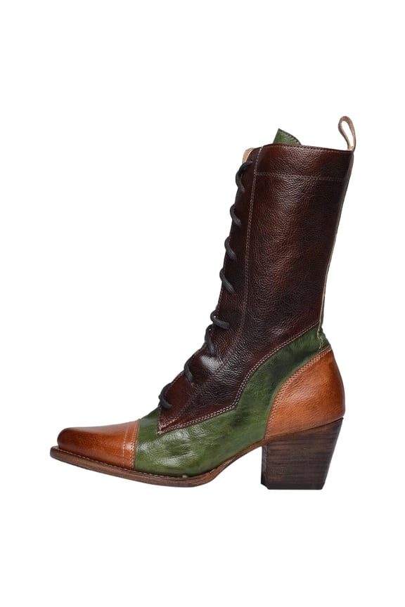 Women's Mid Calf Boots Lace up Combat Boots Leather Side Zipper Winter Boots Fur Lining Boots