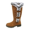 thumbnail image 1 of YLYL Suede Mid Calf Boots for Women Fashion Metal Buckle Round Toe Warm Fluffy Furry Winter Snow Boots, 1 of 9