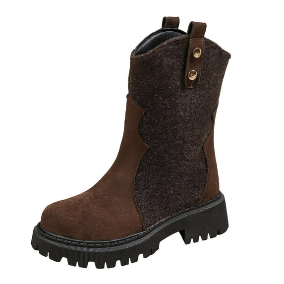 YLYL Women's Mid Calf Boots Slouchy Low Heel Wide Width Stylish Soft Leather Slip Resistant Winter Boots