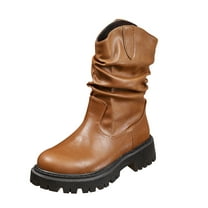 YLYL Women's Mid Calf Boots Soft Leather Wide Width Platform Low Heel Motorcycle Riding Pull on Shoes