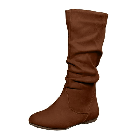 YLYL Women's Mid Calf Boots Soft Suede Low Heel Non-Slip Sole Comfortable Fall Outdoor Footwear with Side Zipper