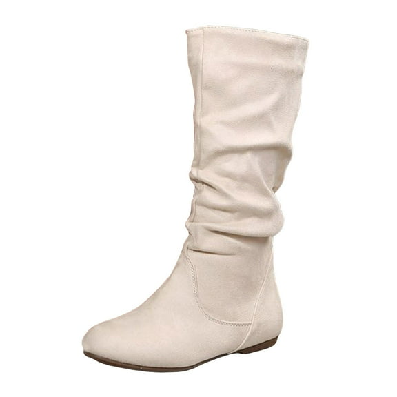 YLYL Women's Mid Calf Boots Soft Suede Low Heel Non-Slip Sole Comfortable Fall Outdoor Footwear with Side Zipper