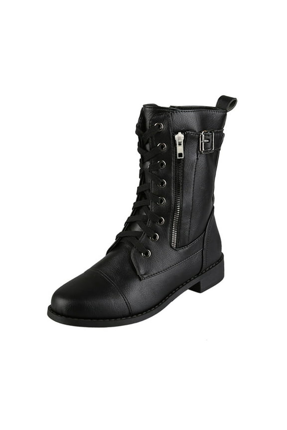 Women's Mid Calf Built-in Wallet Pocket Lace up Military Combat Boots