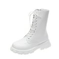 thumbnail image 1 of YLYL Women's Mid Calf Combat Boots Lace-up Elastic Platform Boot with Side Zipper, 1 of 9