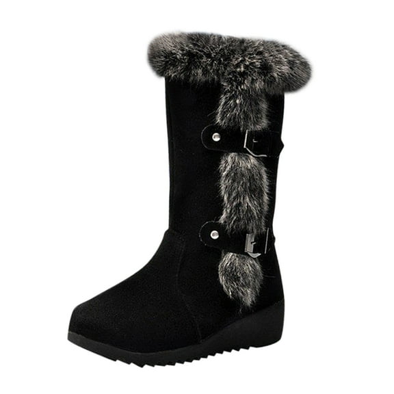 YLYL Women's Mid Calf Snow Boots Anti-Slip Buckle Fur Lined Suede Warm Winter Tall Boots