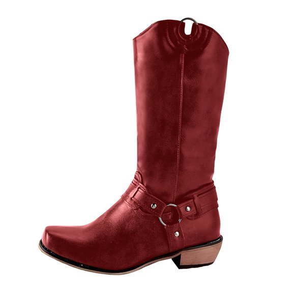 YLYL Women's Mid Calf Western Cowboy Boots Square Toe Pull on Block Heel Riding Boots