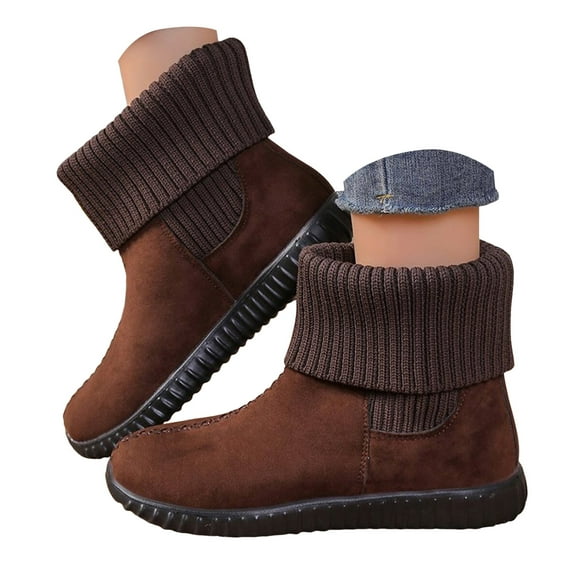 YLYL Women's Knitting Snow Ankle Boots Fur Lined Anti-Slip Warm Pull on Winter Shoes
