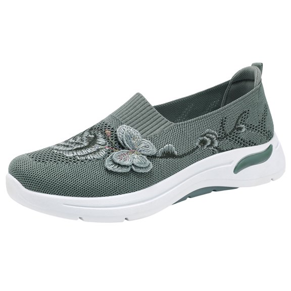 YLYL Women's Orthopedic Loafers Butterfly Embroidered Arch Support Breathable Knitted Mesh Slip on Walking Shoes