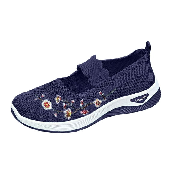 YLYL Women's Orthopedic Shoes Flower Embroidered Woven Breathable Soft Arch Support Casual Walking Sneakers