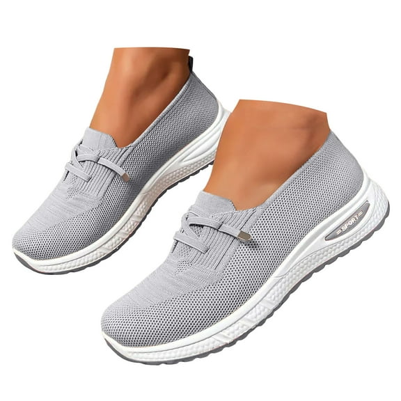 YLYL Women's Orthopedic Shoes Knitted Low Top Wide Width Cozy Lightweight Breathable Mesh Slip-on Walking Sneakers