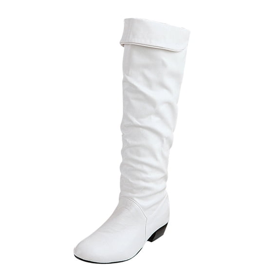 YLYL Women's Slouchy Knee High Boots Low Heel Almond Toe Pull on Fashion Casual Riding Combat Boots