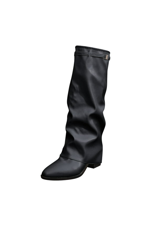 Women's Over the Knee Boots With Metal Decor PU Material Fashion Boots With Thick Stable Heels Pointed Toe Sexy Party Shoes Fashion Boots