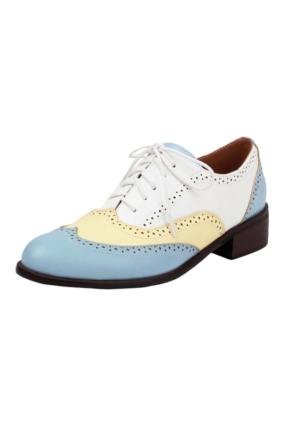 Women's Oxford Shoes Lace up Almond Toe Chunky Heel Vintage Business Work Dress Shoes