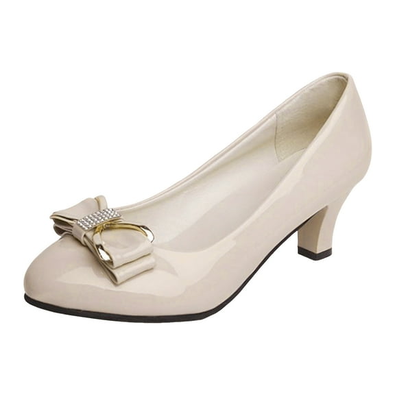 YLYL Women's Patent Leather Casual Shoes Round Toe Slip on Bow Dating Spool Low Heel Pumps Shoes